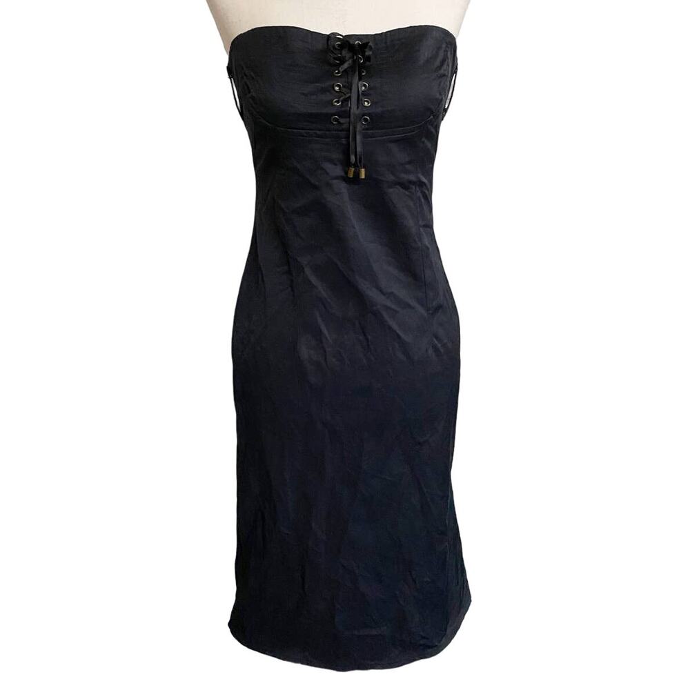 Flavio Castellani Black Lace‎ Up Corset Strapless Bustier dress Italian SZ 42